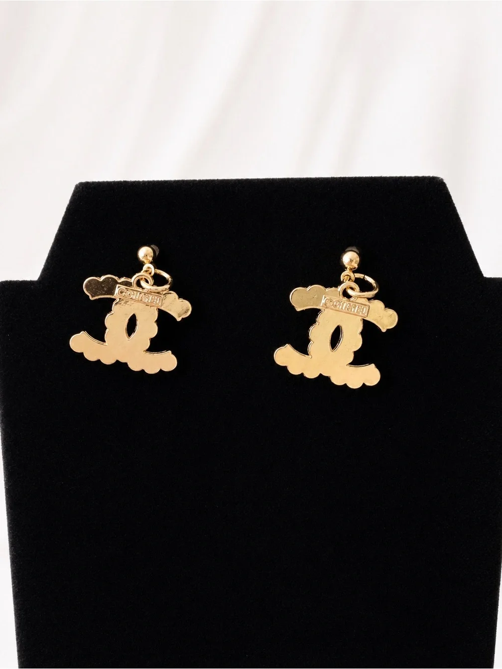 CHANEL Gold-Tone CC Drop Earrings with Royal Blue Crystals